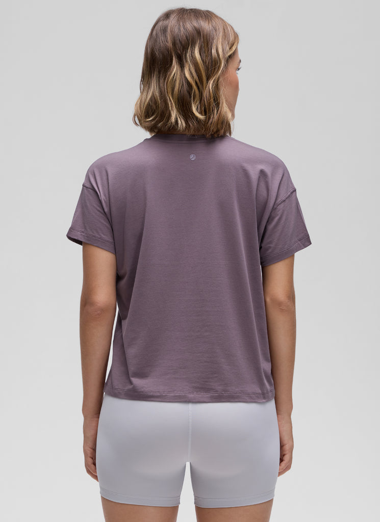 CRZ YOGA Women's Yoga Loose Fit Shirt Pima Cotton Short Sleeves Heathered Medium Grey