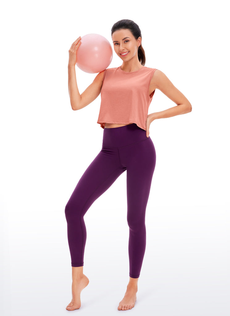 CRZ YOGA Women's Yoga Workout Loose Fit Pima Cotton Crop Tank Tops Peach Pink