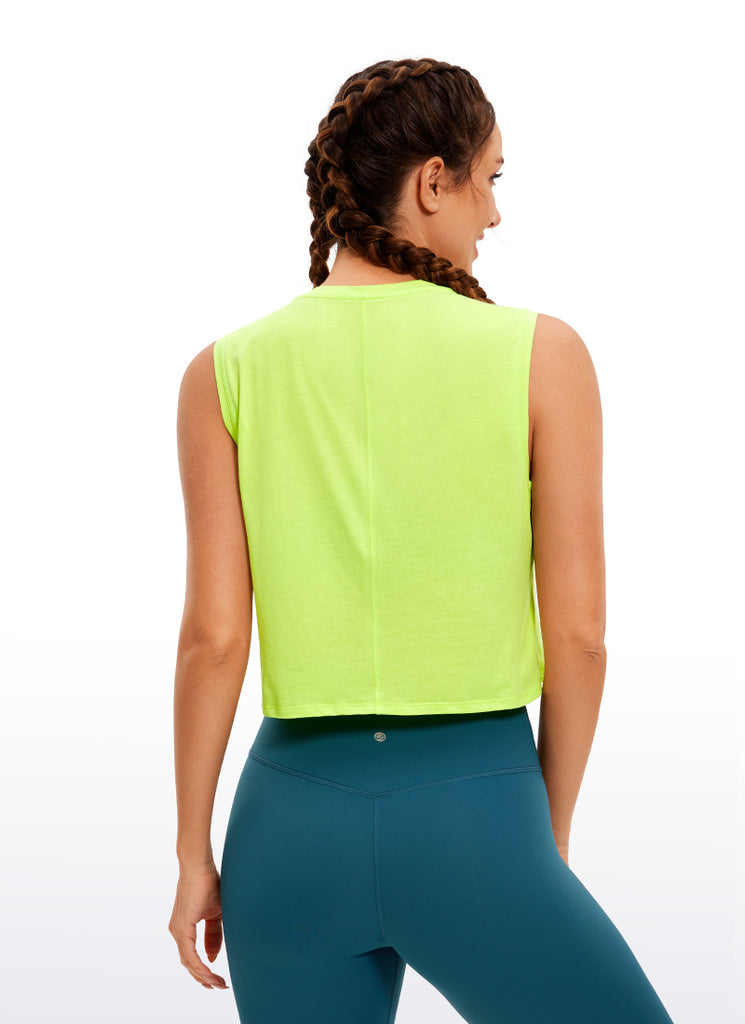 CRZ YOGA Women's Yoga Workout Loose Fit Pima Cotton Crop Tank Tops Bright Verdancy