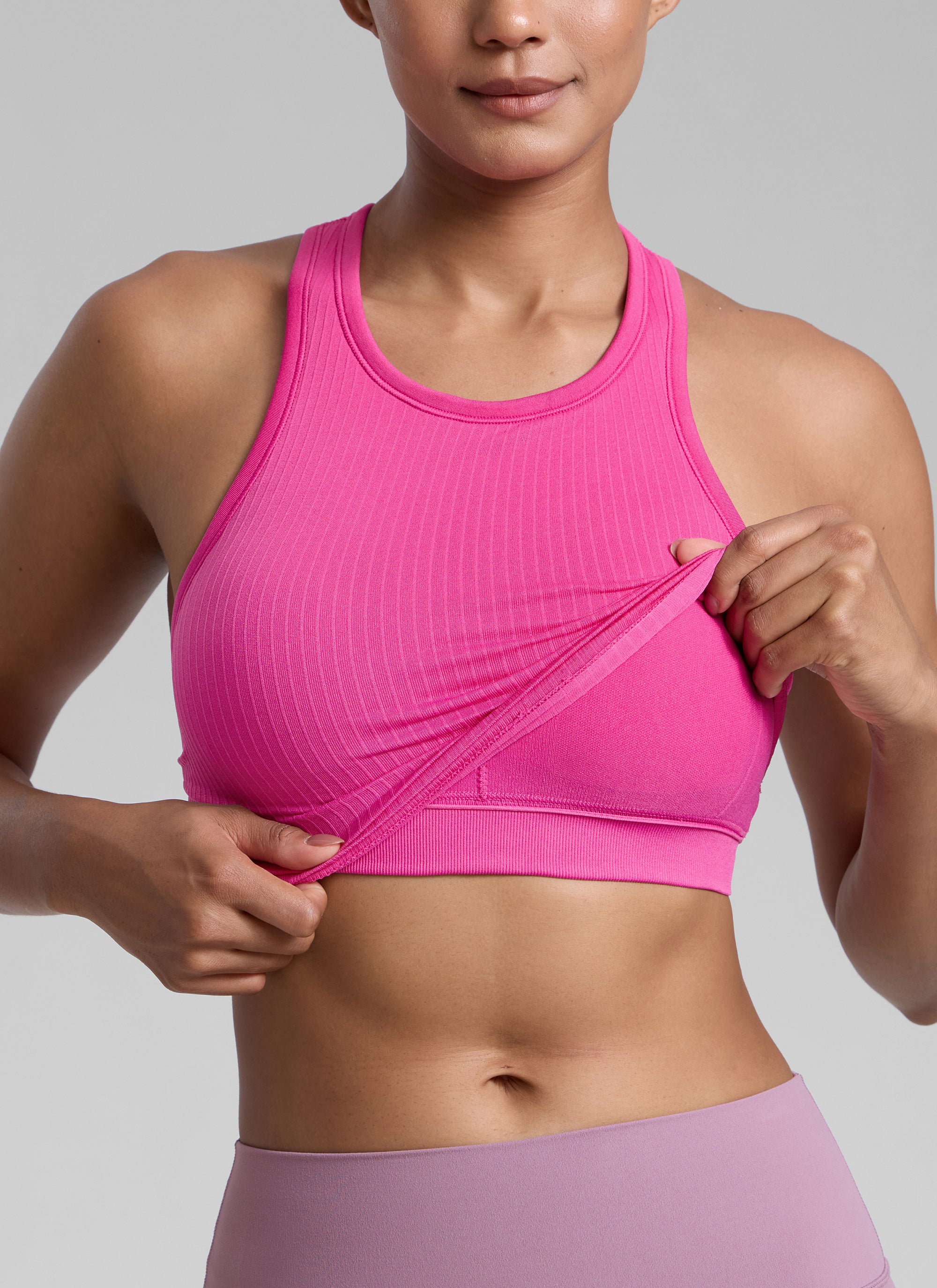 CRZ YOGA Women's Yoga Slim Fit Tops Seamless Longline Tank High Neck Magenta Purple