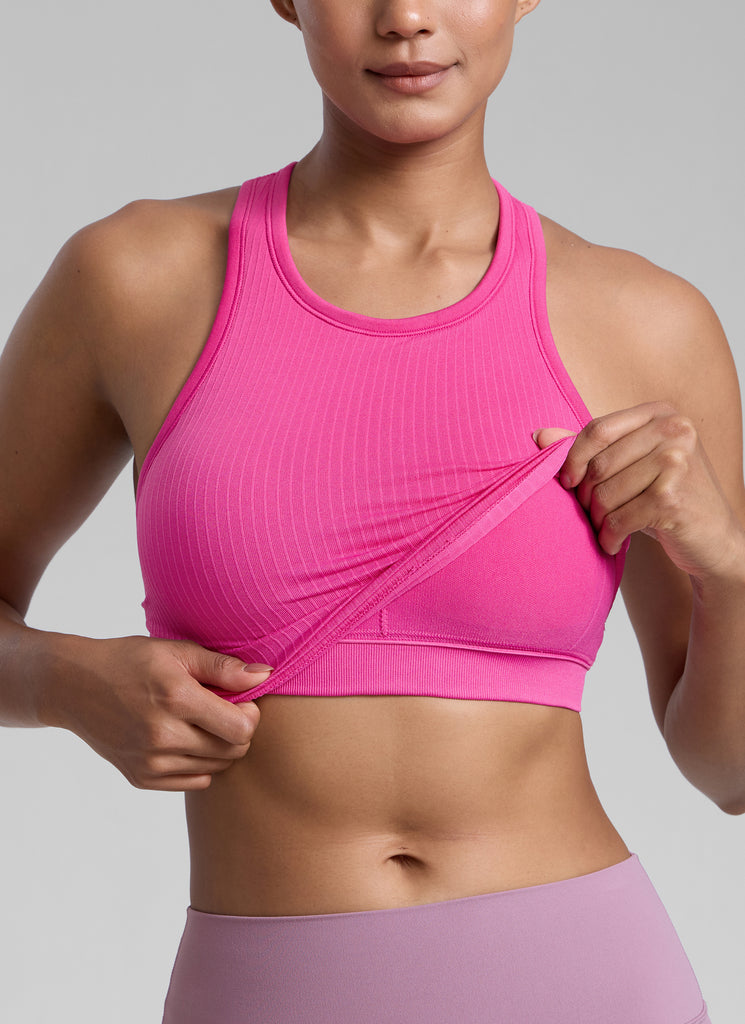 CRZ YOGA Women's Yoga Slim Fit Tops Seamless Longline Tank High Neck Magenta Purple