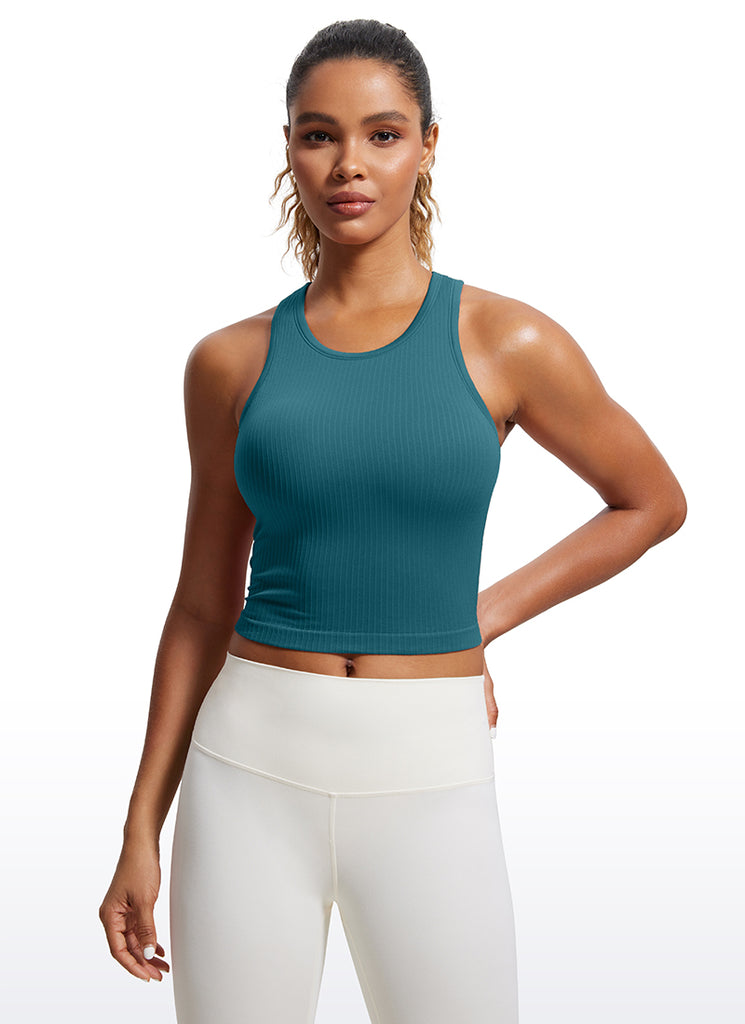 CRZ YOGA Women's Yoga Slim Fit Tops Seamless Longline Tank High Neck Green Jade