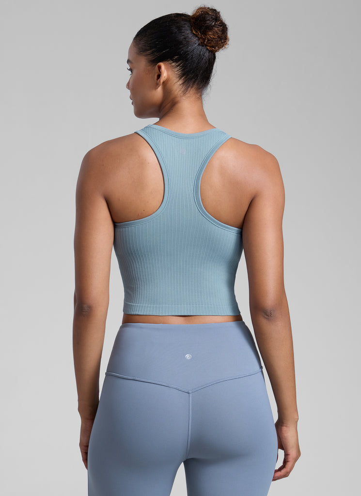 CRZ YOGA Women's Yoga Slim Fit Tops Seamless Longline Tank High Neck Madagascar Blue