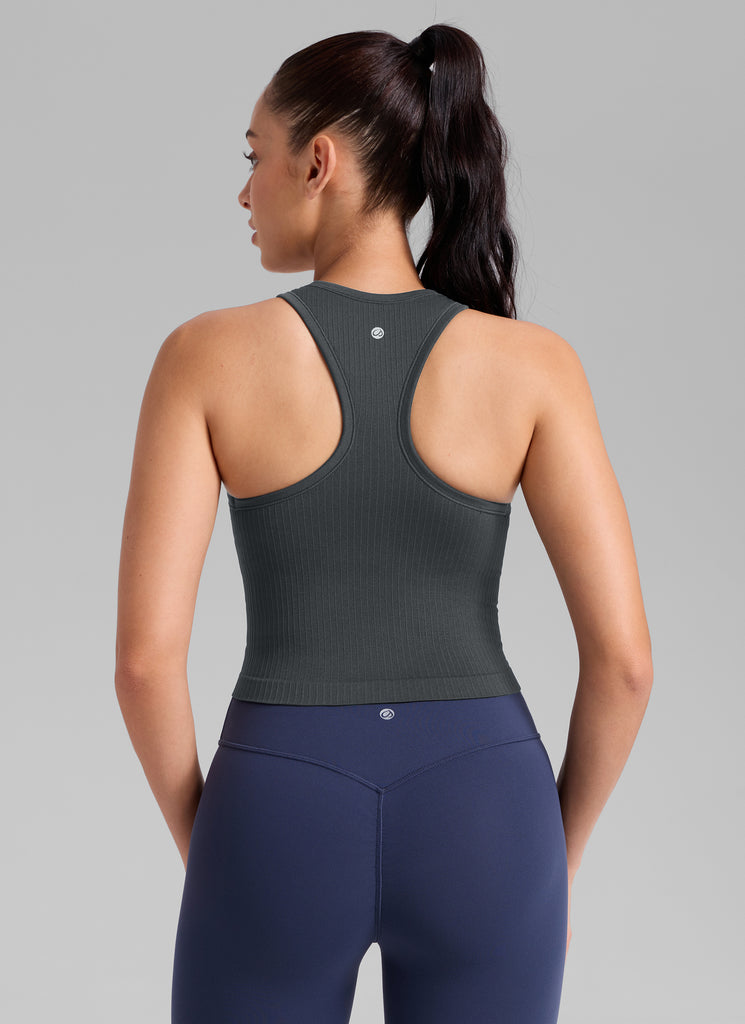 CRZ YOGA Women's Yoga Slim Fit Tops Seamless Longline Tank High Neck Mysterious Grey