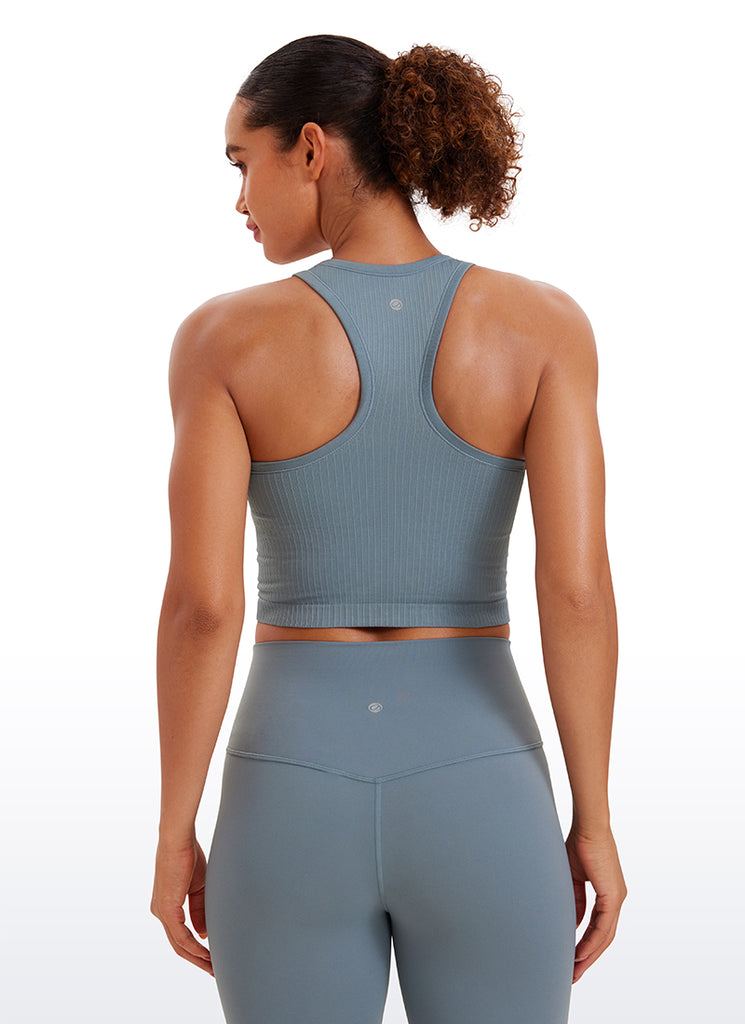 CRZ YOGA Women's Yoga Slim Fit Tops Seamless Longline Tank High Neck French Navy