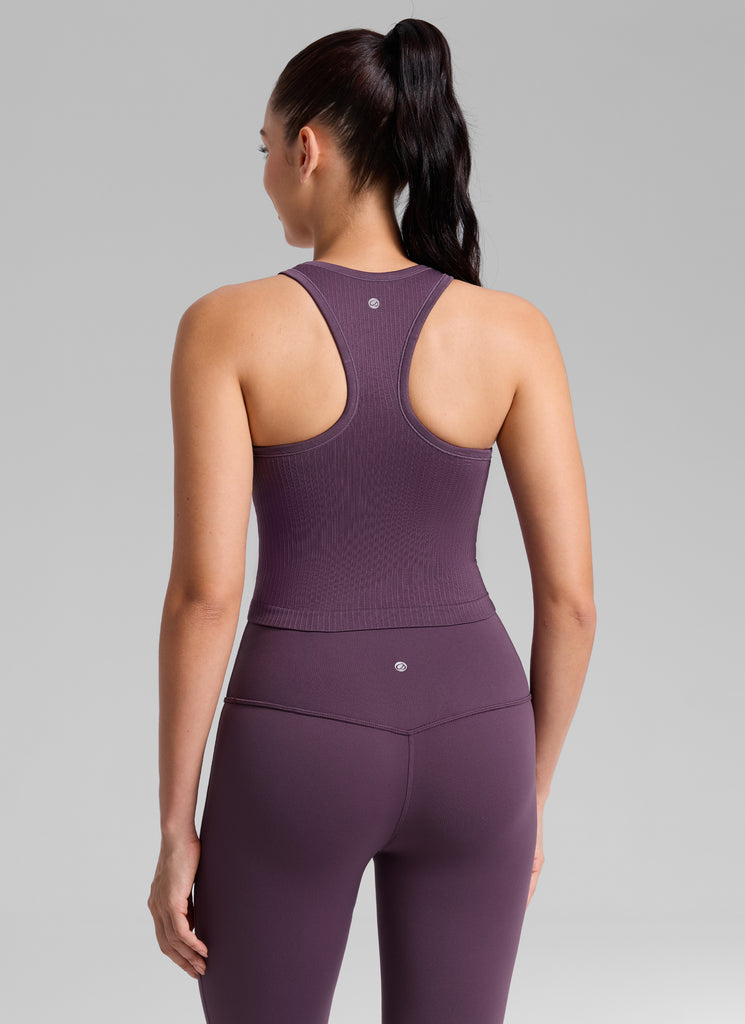 CRZ YOGA Women's Yoga Slim Fit Tops Seamless Longline Tank High Neck Cambric Blue