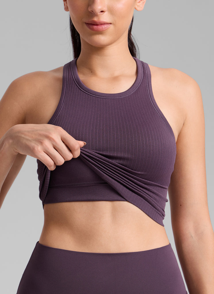 CRZ YOGA Women's Yoga Slim Fit Tops Seamless Longline Tank High Neck Strawberry Pink