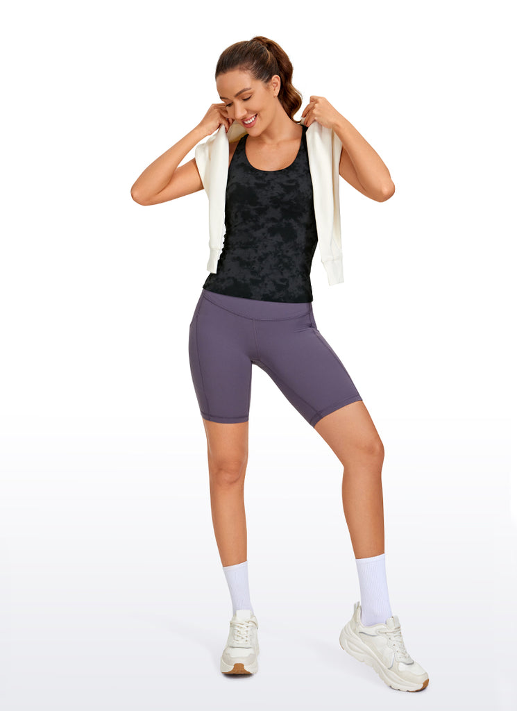 CRZ YOGA Women's Yoga Tight Fit Tops Butterluxe Built-in Bra Tank Tie Dye Smoke Ink