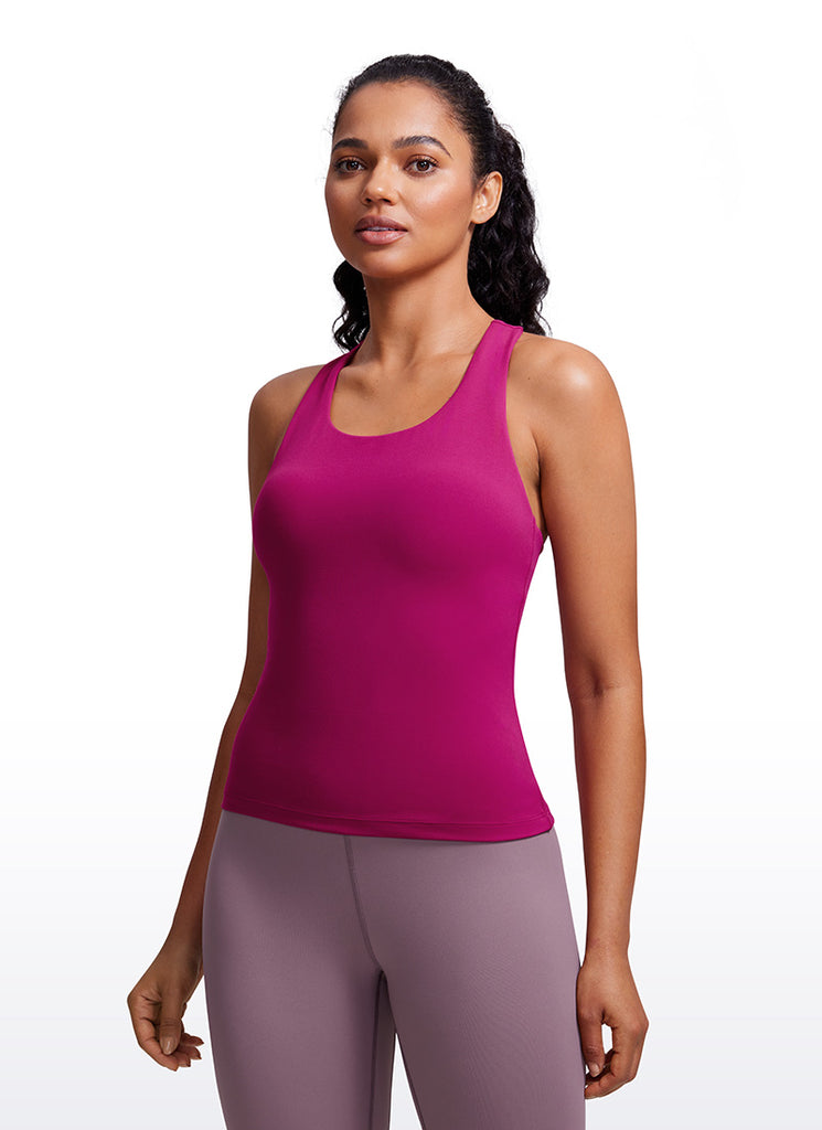 CRZ YOGA Women's Yoga Tight Fit Tops Butterluxe Built-in Bra Tank Magenta Purple
