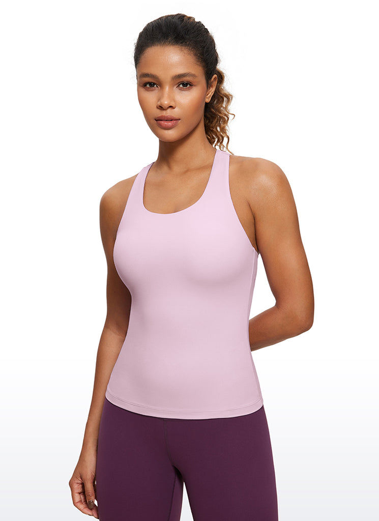 CRZ YOGA Women's Yoga Tight Fit Tops Butterluxe Built-in Bra Tank Pink Peony