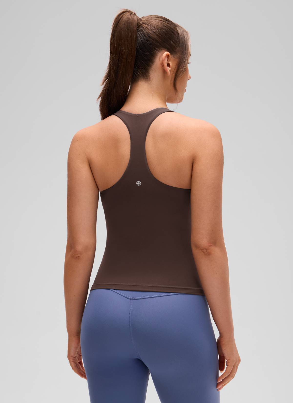 CRZ YOGA Women's Yoga Tight Fit Tops Butterluxe Built-in Bra Tank Hot Fudge Brown @model_info:Brooklyn