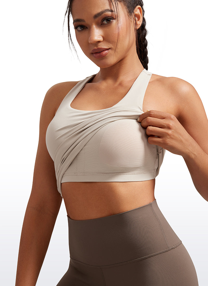 CRZ YOGA Women's Yoga Tight Fit Tops Butterluxe Built-in Bra Tank Mojave Tan @model_info:Mariana