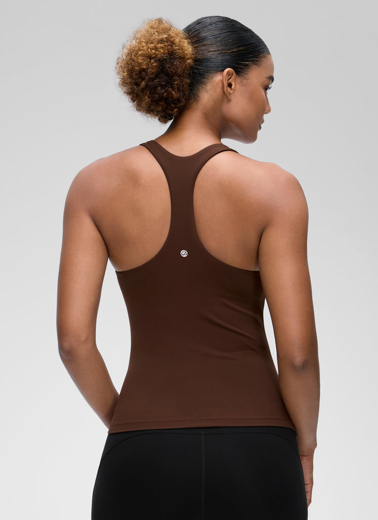 CRZ YOGA Women's Yoga Tight Fit Tops Butterluxe Built-in Bra Tank Lava Brown