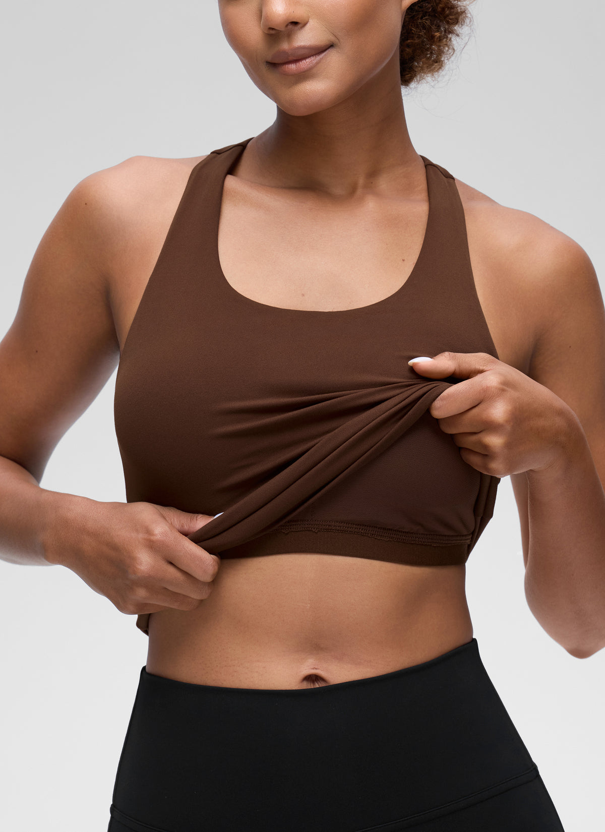 CRZ YOGA Women's Yoga Tight Fit Tops Butterluxe Built-in Bra Tank Lava Brown @model_info:Barbara