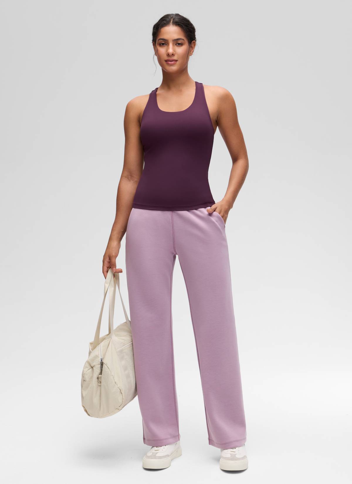 CRZ YOGA Women's Yoga Tight Fit Tops Butterluxe Built-in Bra Tank Deep Purple @model_info:Carol