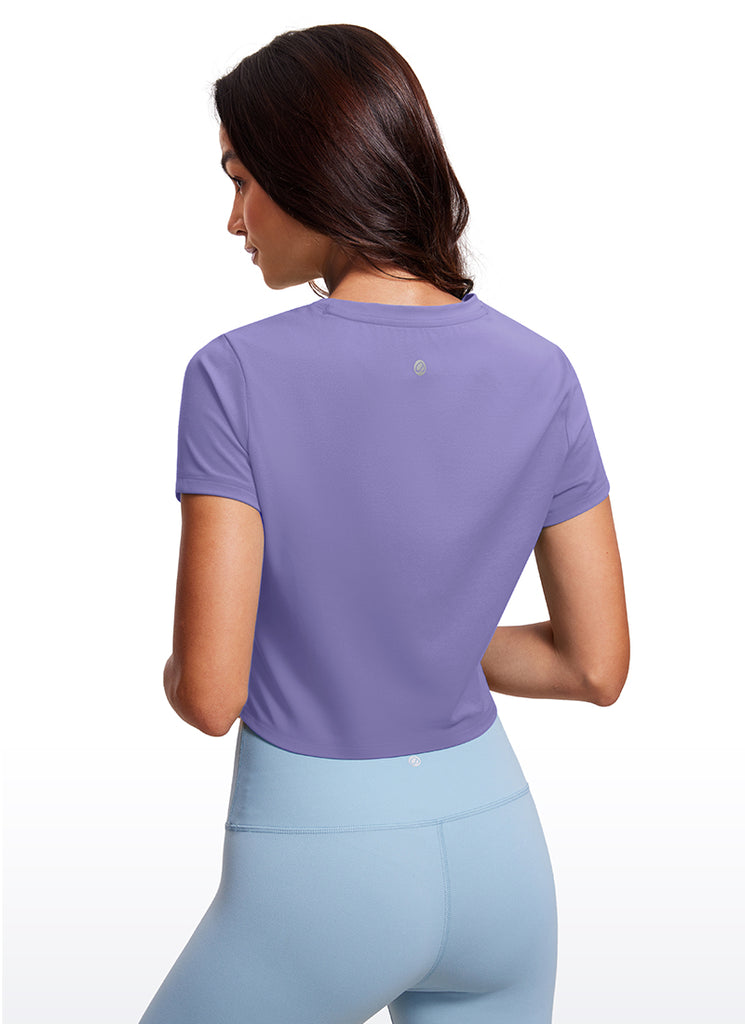 CRZ YOGA Women's Yoga Classic Fit Top Butterluxe Cropped Short Sleeves White Apricot