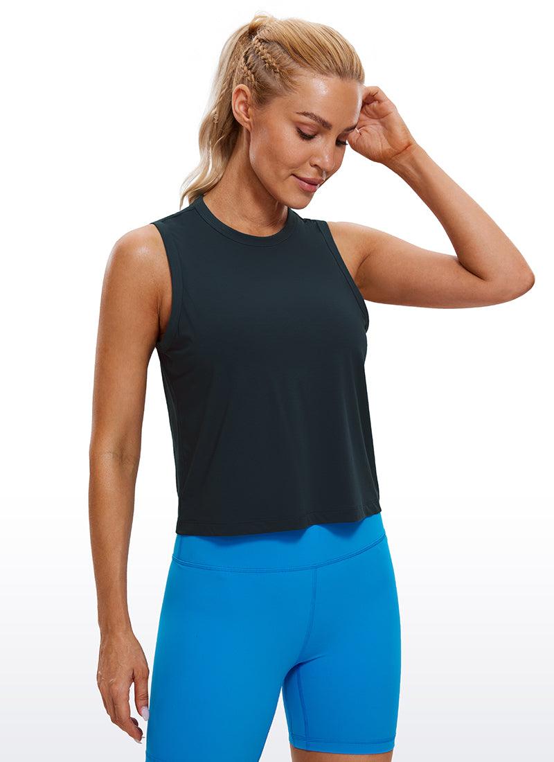 CRZ YOGA Women's Yoga Loose Fit Top Pima Cotton Crop Tank High Neck True Navy