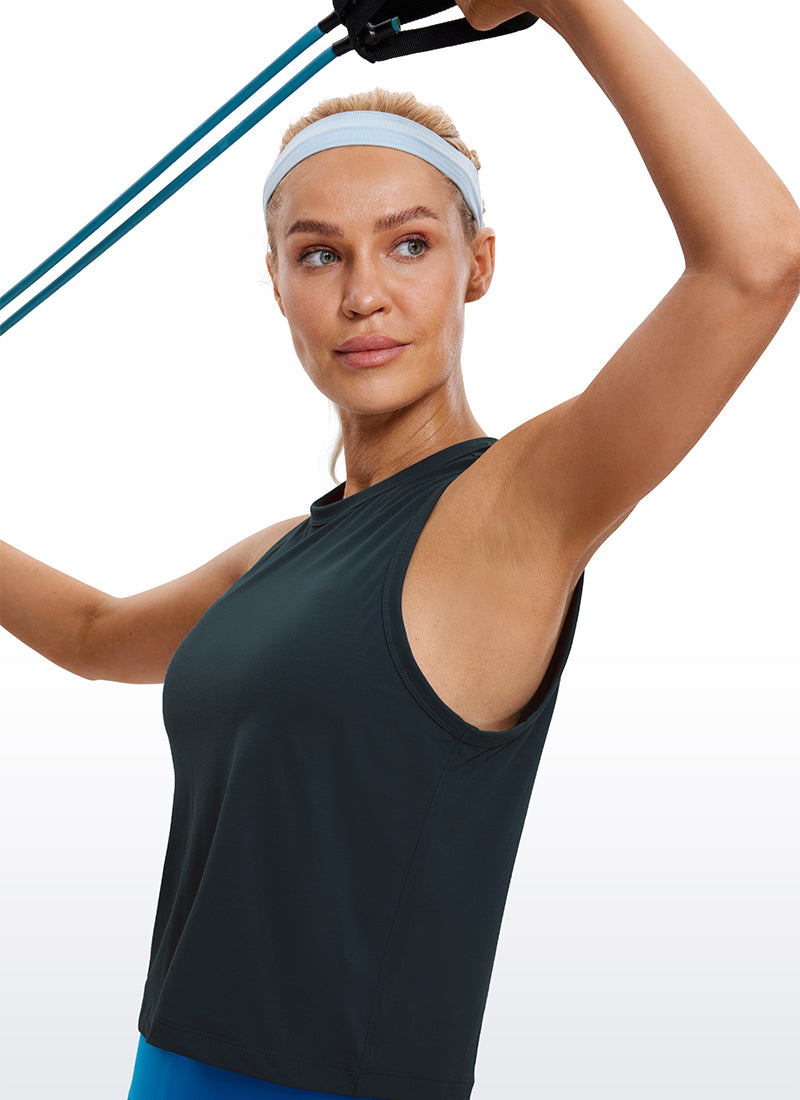 CRZ YOGA Women's Yoga Loose Fit Top Pima Cotton Crop Tank High Neck True Navy