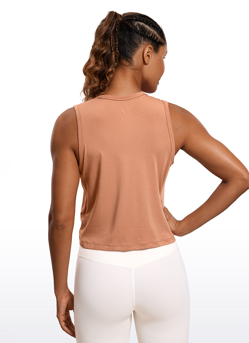 CRZ YOGA Women's Yoga Loose Fit Top Pima Cotton Crop Tank High Neck Mocha Mousse