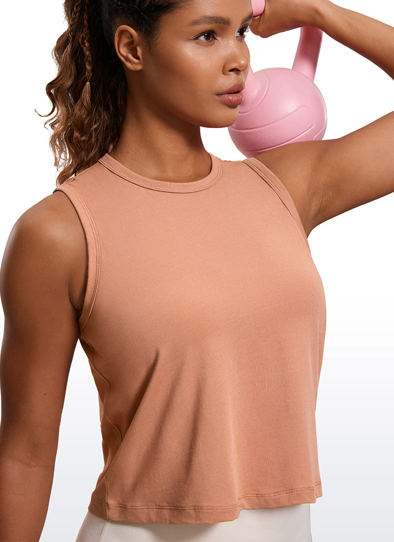 CRZ YOGA Women's Yoga Loose Fit Top Pima Cotton Crop Tank High Neck Mocha Mousse