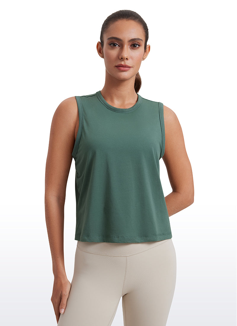 CRZ YOGA Women's Yoga Loose Fit Top Pima Cotton Crop Tank High Neck Graphite Green