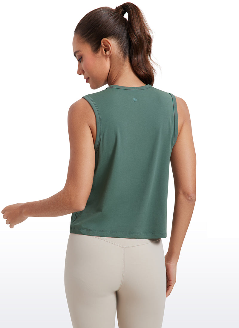 CRZ YOGA Women's Yoga Loose Fit Top Pima Cotton Crop Tank High Neck Graphite Green