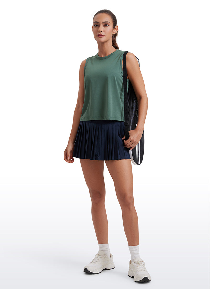 CRZ YOGA Women's Yoga Loose Fit Top Pima Cotton Crop Tank High Neck Graphite Green