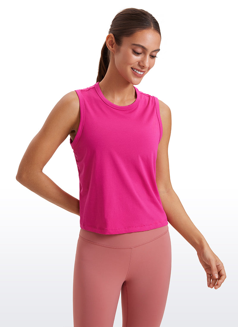 CRZ YOGA Women's Yoga Loose Fit Top Pima Cotton Crop Tank High Neck Granita Pink