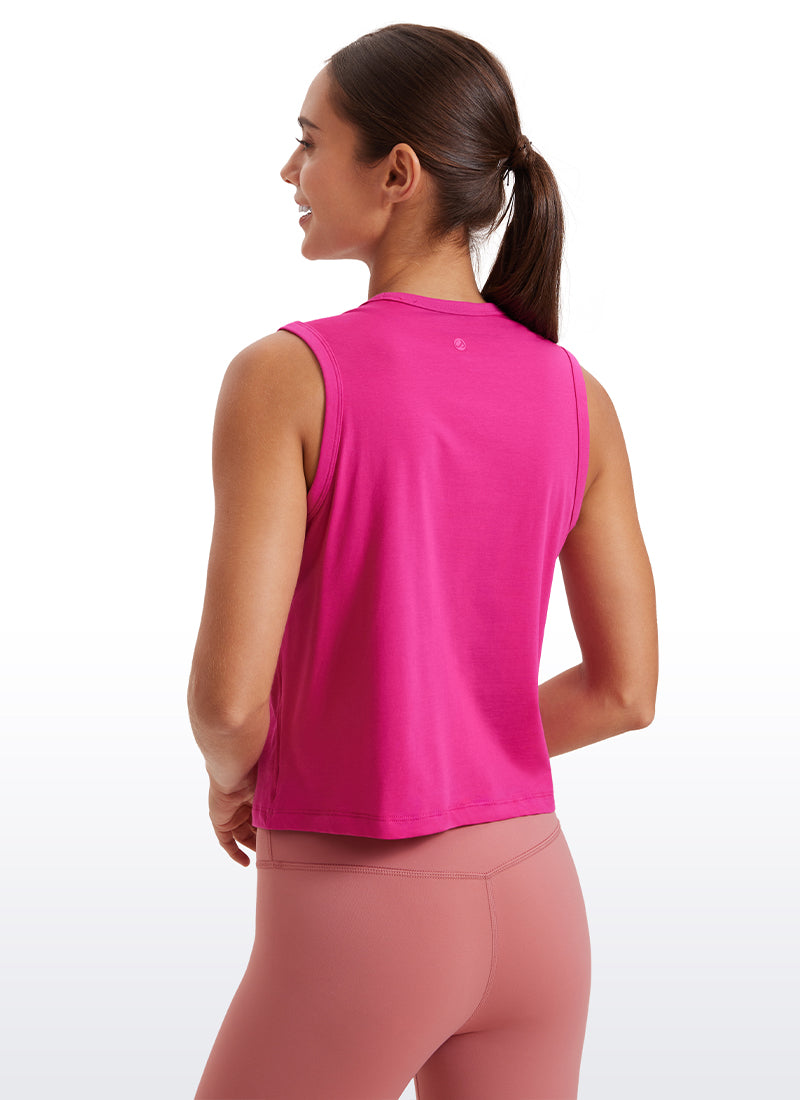 CRZ YOGA Women's Yoga Loose Fit Top Pima Cotton Crop Tank High Neck Granita Pink