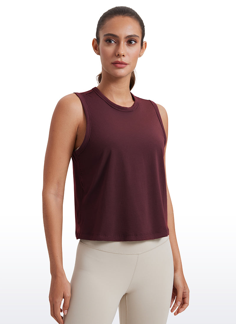 CRZ YOGA Women's Yoga Loose Fit Top Pima Cotton Crop Tank High Neck Dark Red 2