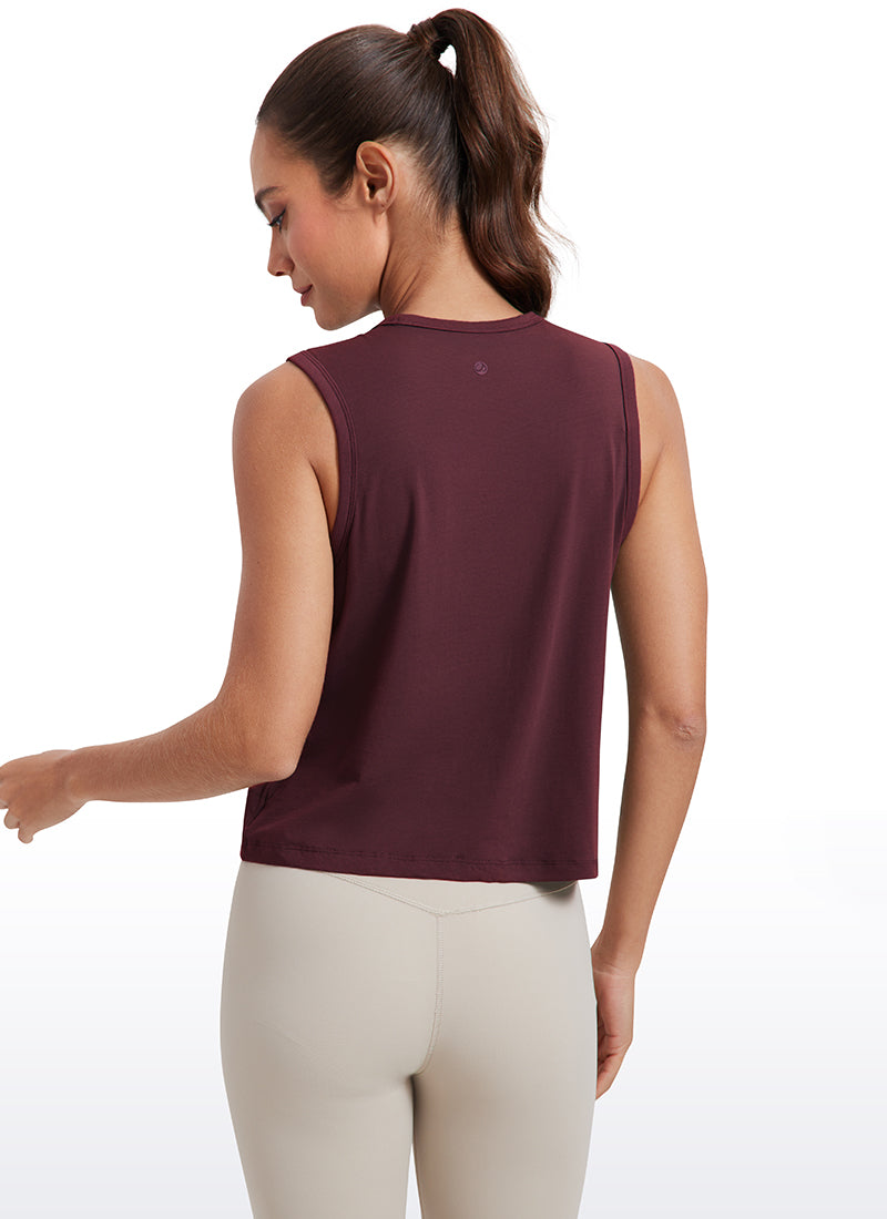 CRZ YOGA Women's Yoga Loose Fit Top Pima Cotton Crop Tank High Neck Dark Red 2
