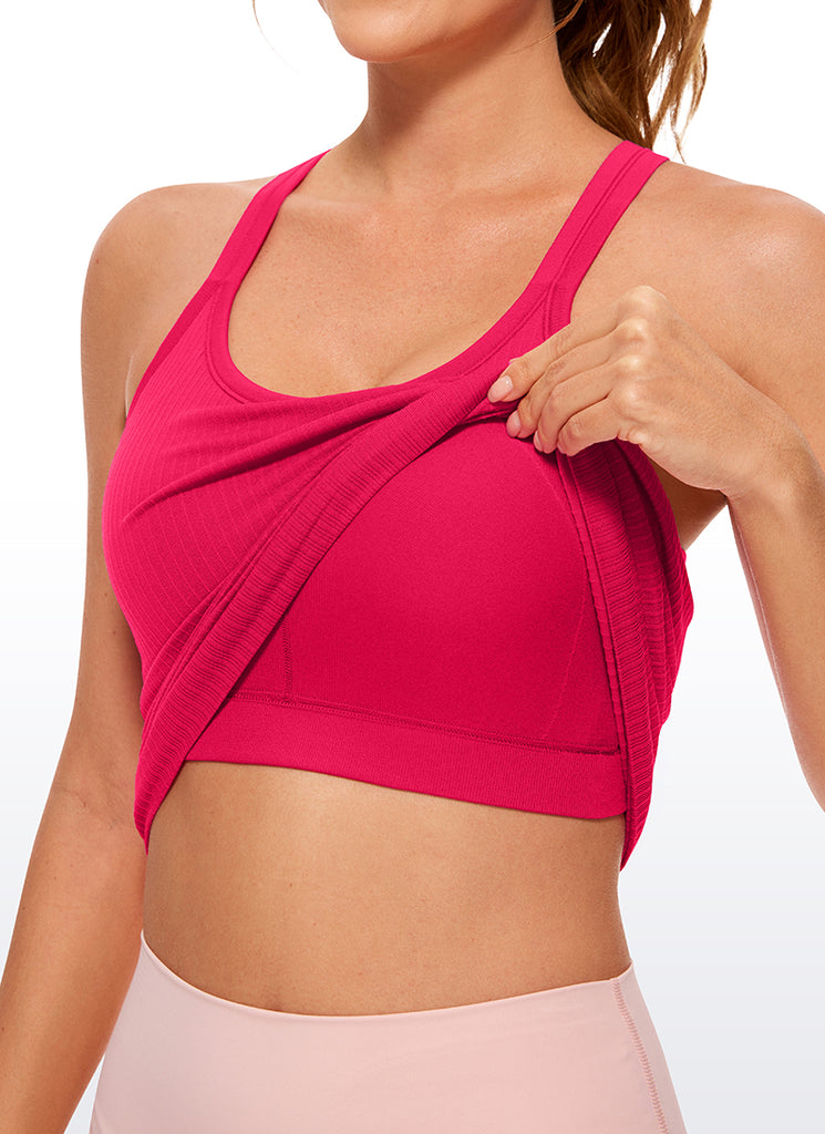 CRZ YOGA Women's Yoga Slim Fit Tops Seamless Longline Tank Crew Neck Dark Red