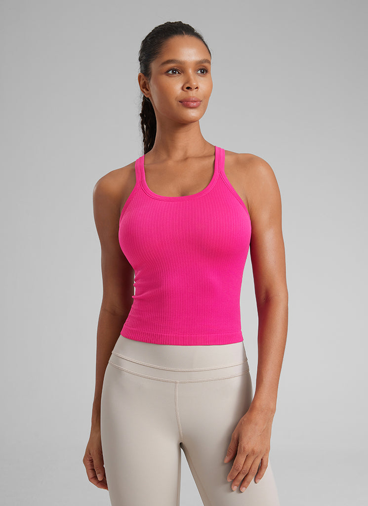 CRZ YOGA Women's Yoga Slim Fit Seamless Tank Crew Neck Waist Length Granita Pink