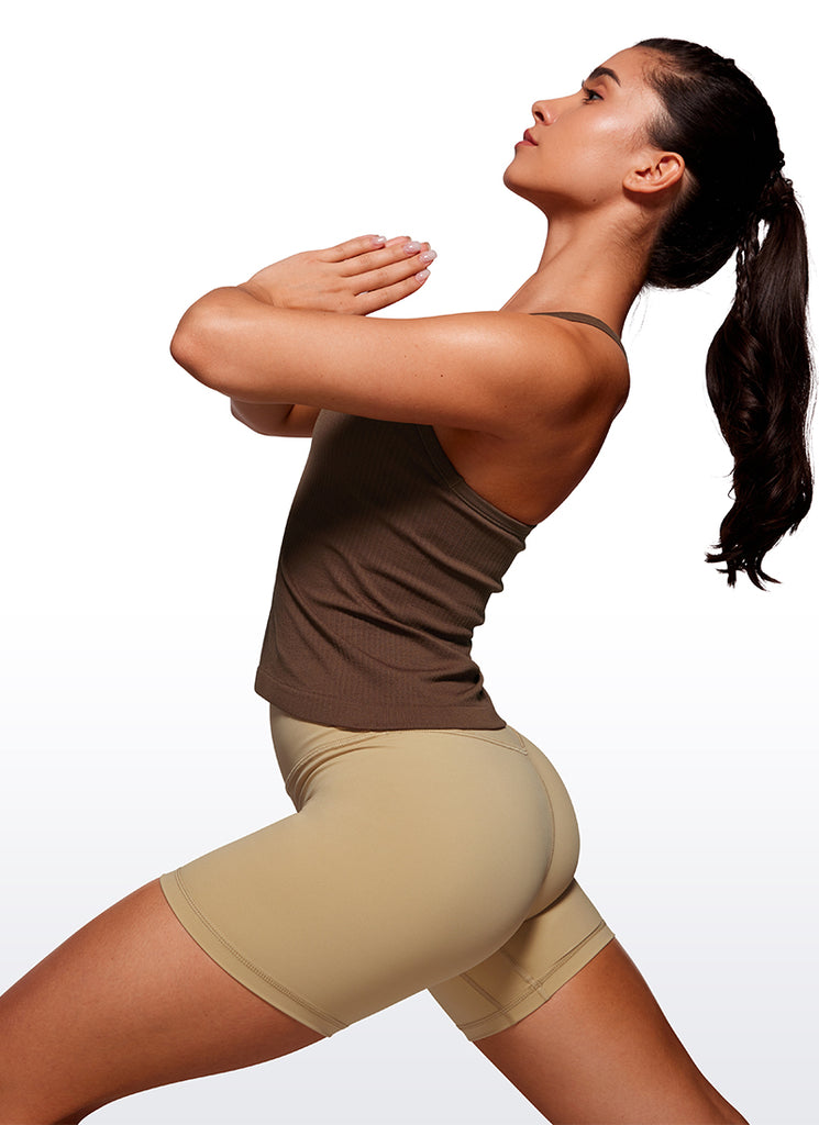 CRZ YOGA Women's Yoga Slim Fit Seamless Tank Crew Neck Waist Length Coffee Brown