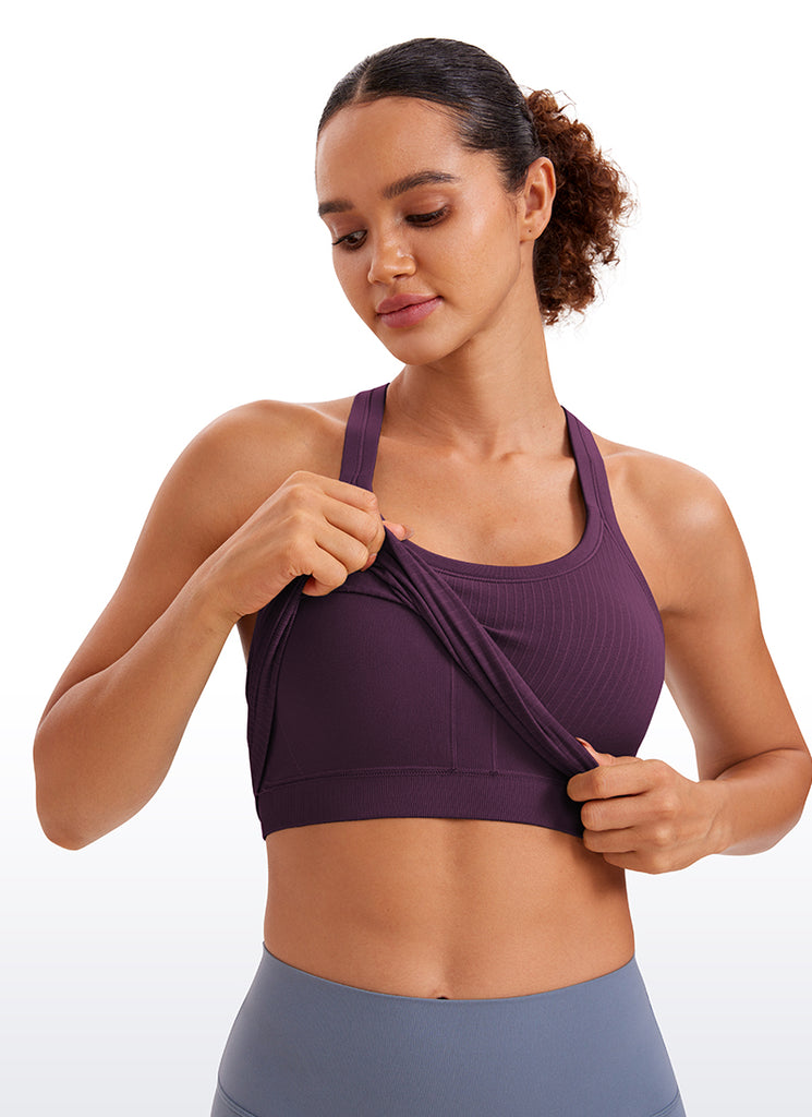 CRZ YOGA Women's Yoga Slim Fit Seamless Tank Crew Neck Waist Length Deep Purple