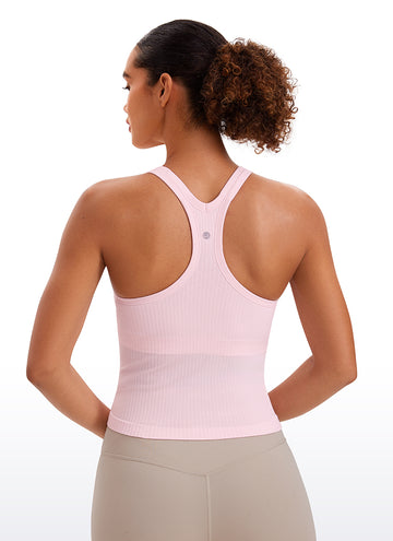 CRZ YOGA Women's Yoga Slim Fit Seamless Tank Crew Neck Waist Length Strawberry Pink