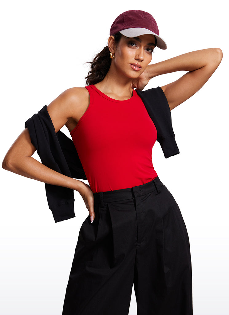 CRZ YOGA Women's Yoga Slim Fit Top Butterluxe Tank Racerback High Neck Red Chili