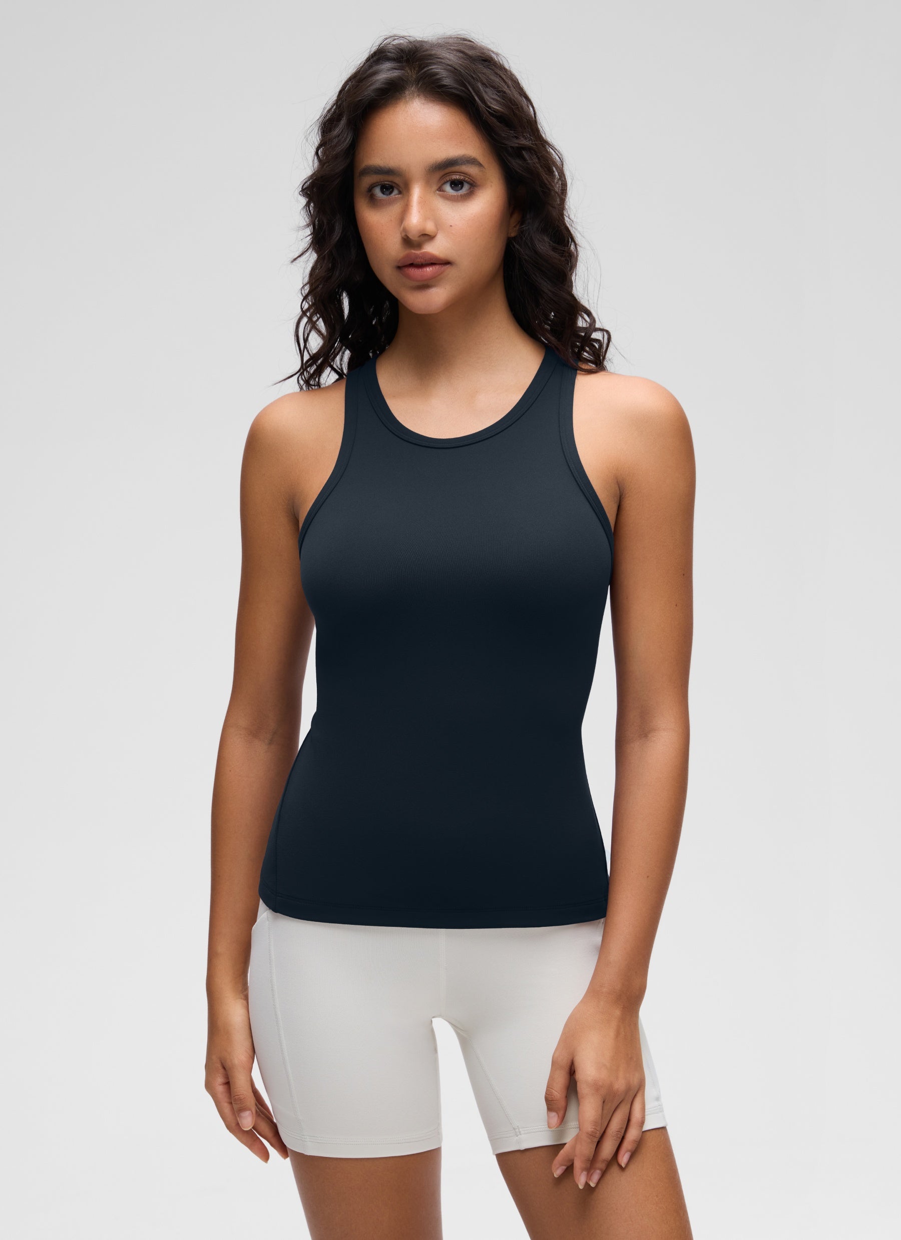 CRZ YOGA Women's Yoga Tight Fit Tops Butterluxe Tank Top High Neck True Navy @model_info:Liss