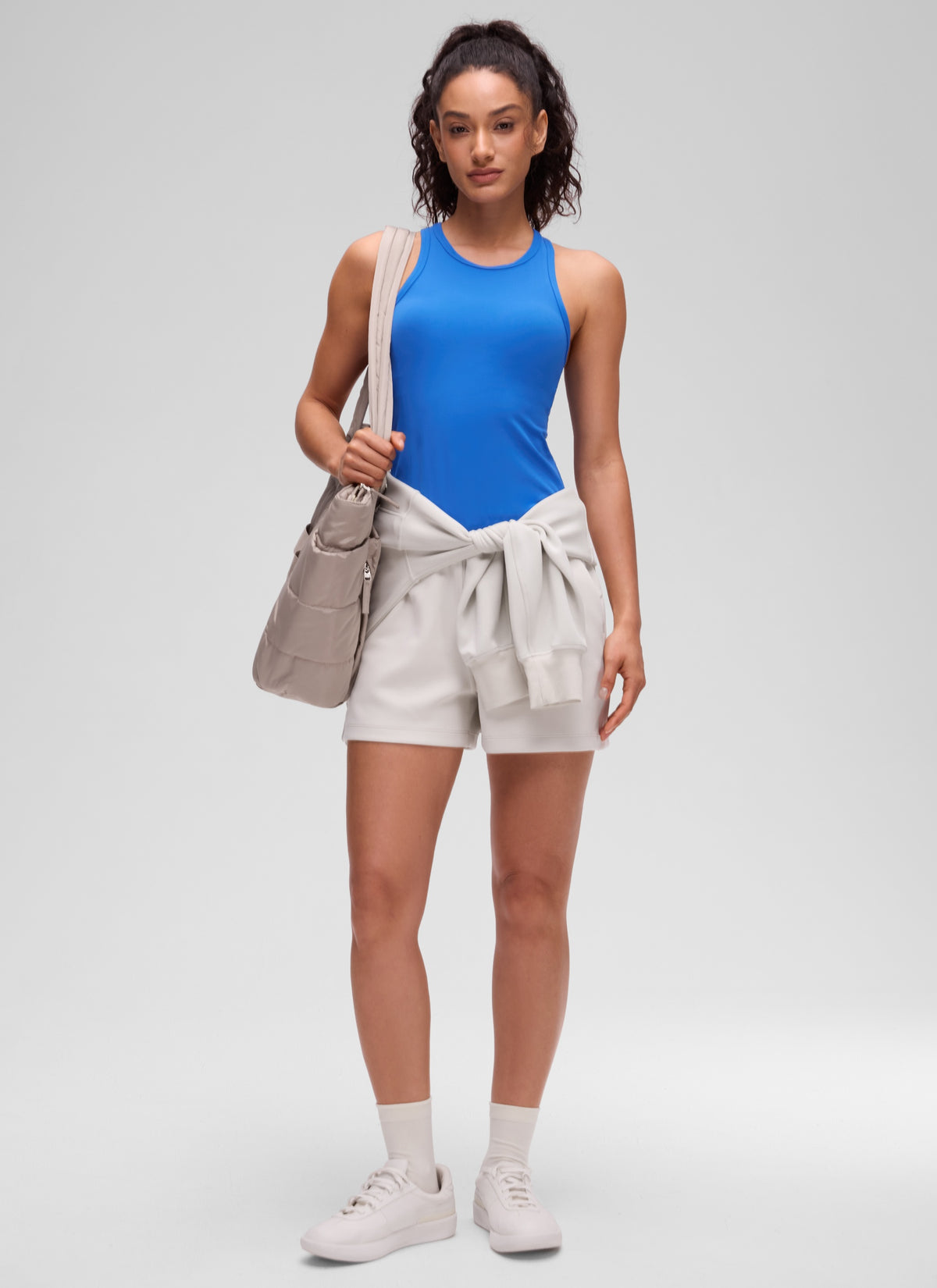 CRZ YOGA Women's Yoga Tight Fit Tops Butterluxe Tank Top High Neck Sparkle Blue @model_info:Larissa