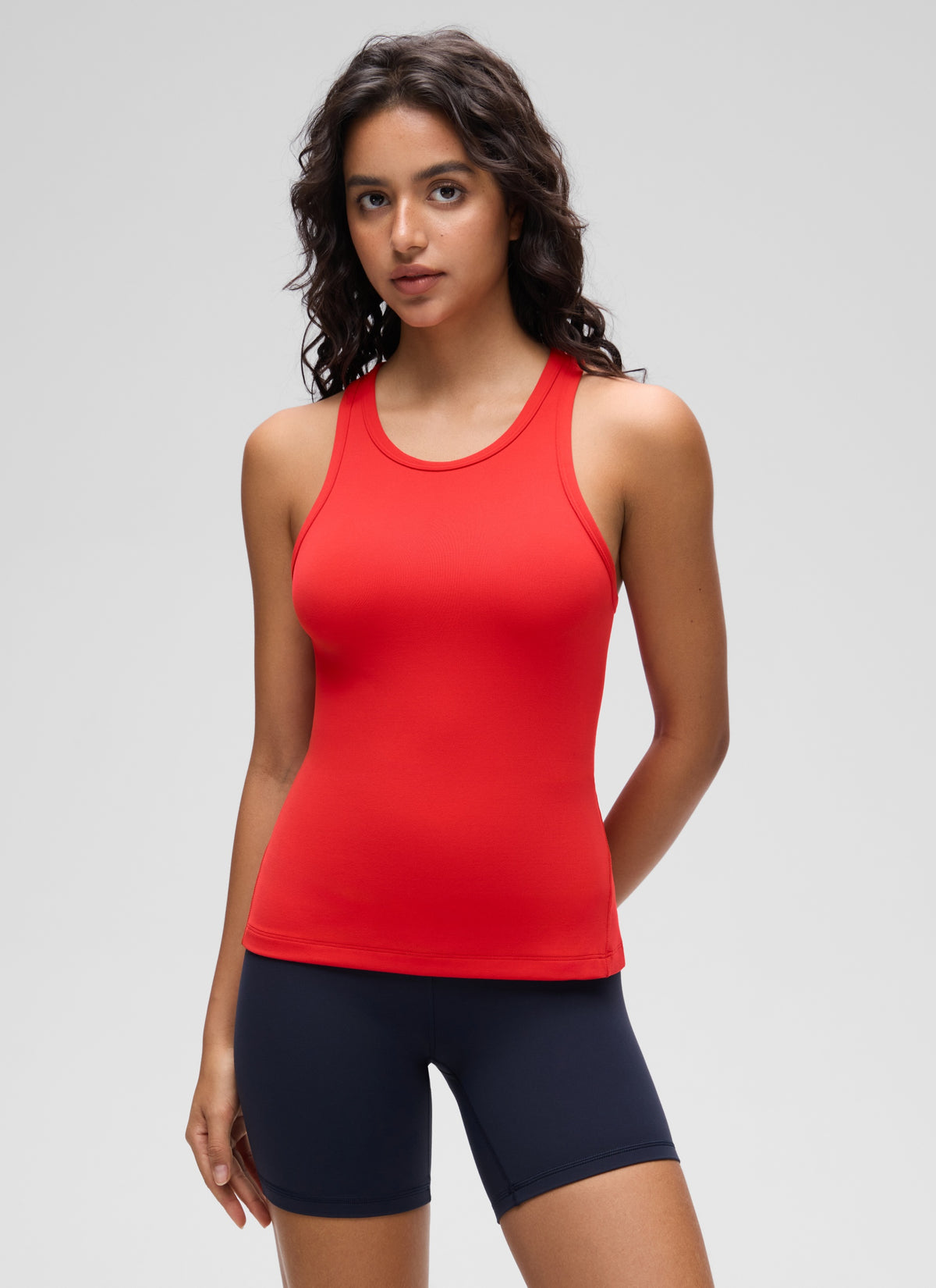CRZ YOGA Women's Yoga Tight Fit Tops Butterluxe Tank Top High Neck Deep Red @model_info:Liss