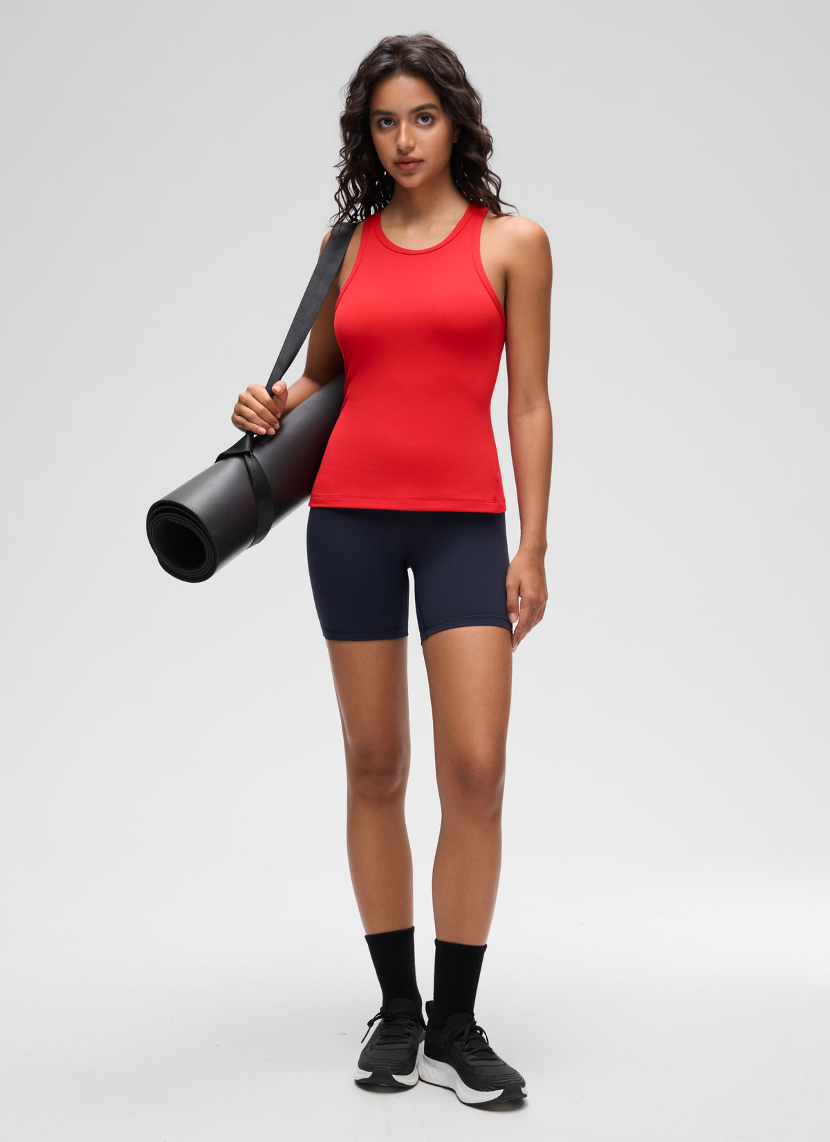 CRZ YOGA Women's Yoga Tight Fit Tops Butterluxe Tank Top High Neck Deep Red @model_info:Liss