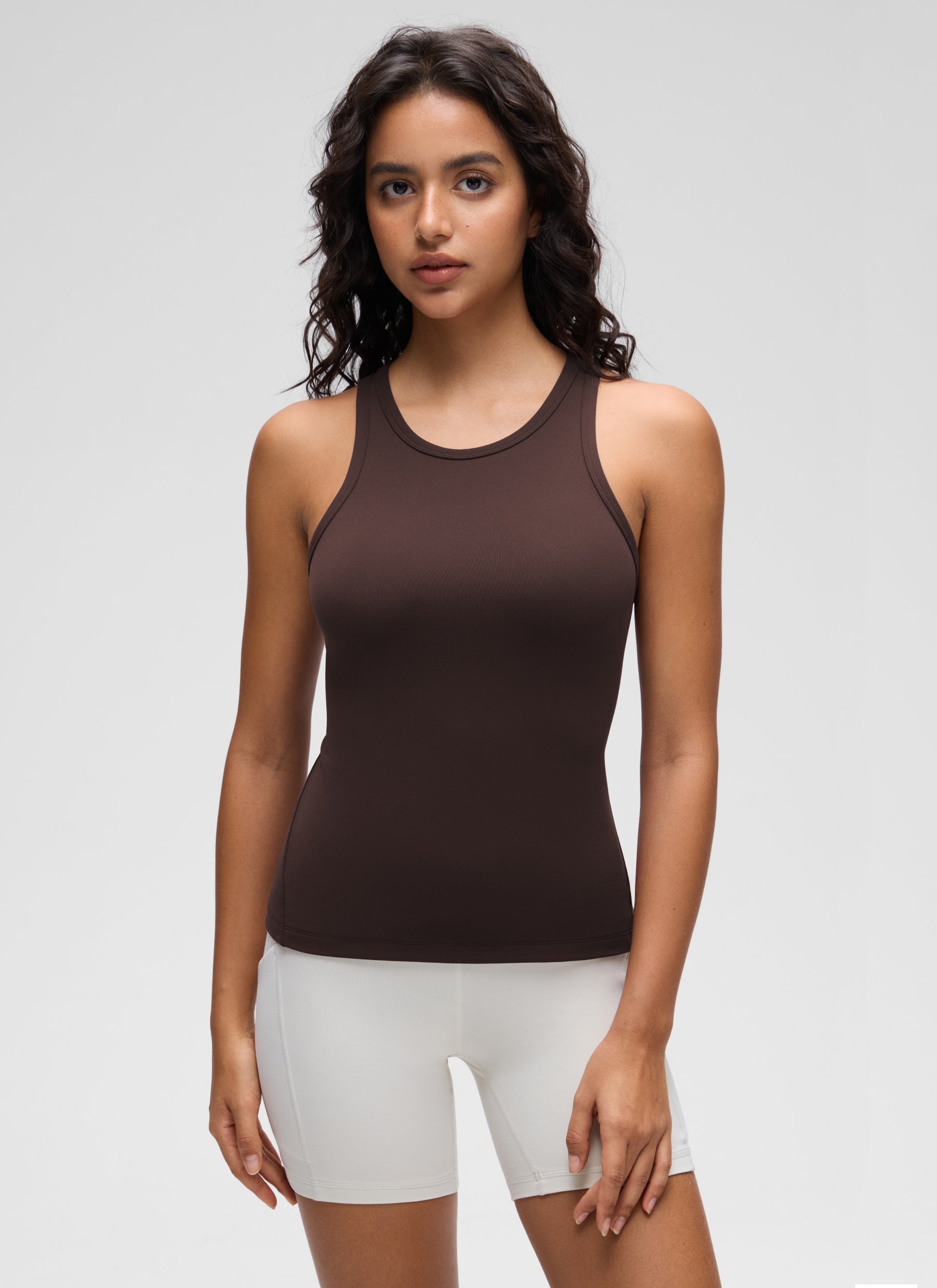 CRZ YOGA Women's Yoga Tight Fit Tops Butterluxe Tank Top High Neck Hot Fudge Brown @model_info:Liss