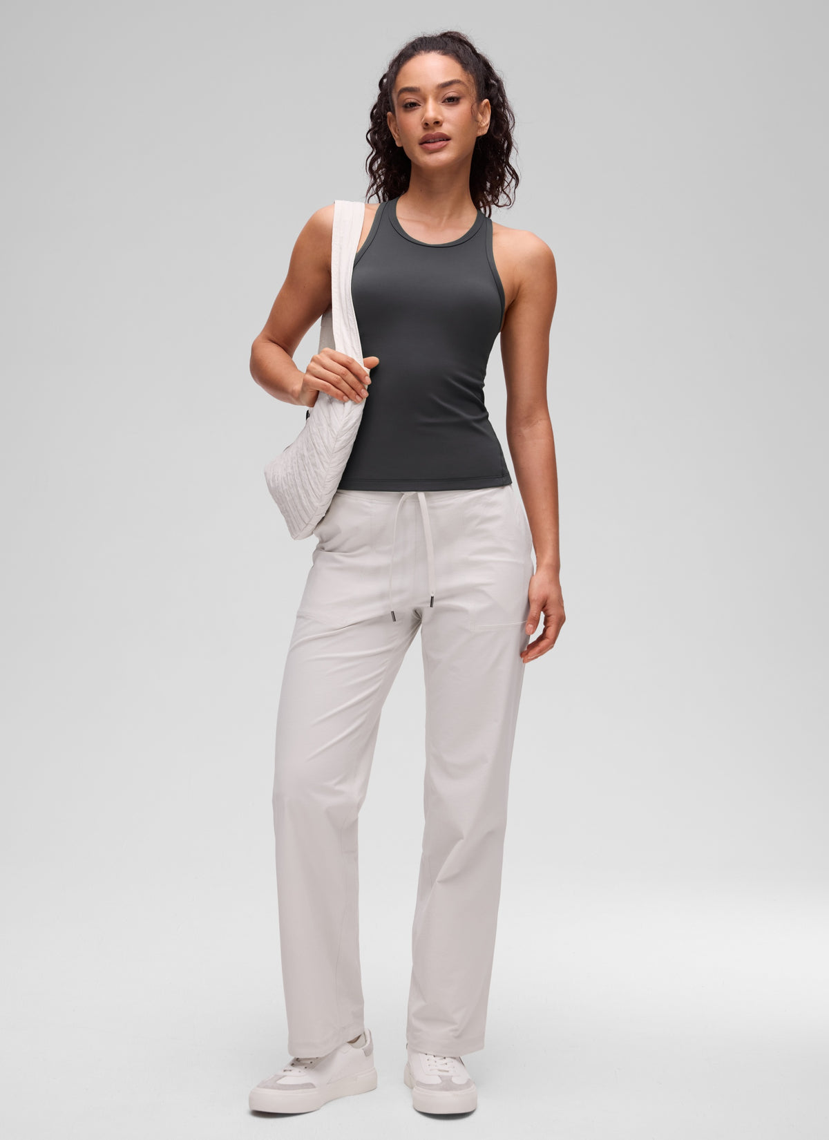 CRZ YOGA Women's Yoga Tight Fit Tops Butterluxe Tank Top High Neck Mysterious Grey @model_info:Larissa