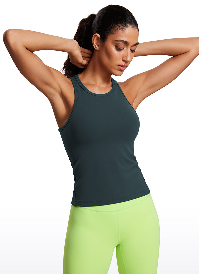 CRZ YOGA Women's Yoga Tight Fit Tops Butterluxe Tank Top High Neck Forest Dark Green @model_info:Mariana