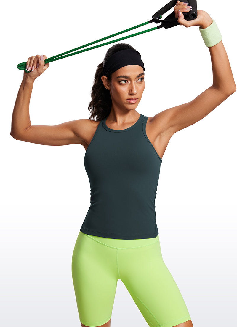 CRZ YOGA Women's Yoga Tight Fit Tops Butterluxe Tank Top High Neck Forest Dark Green @model_info:Mariana