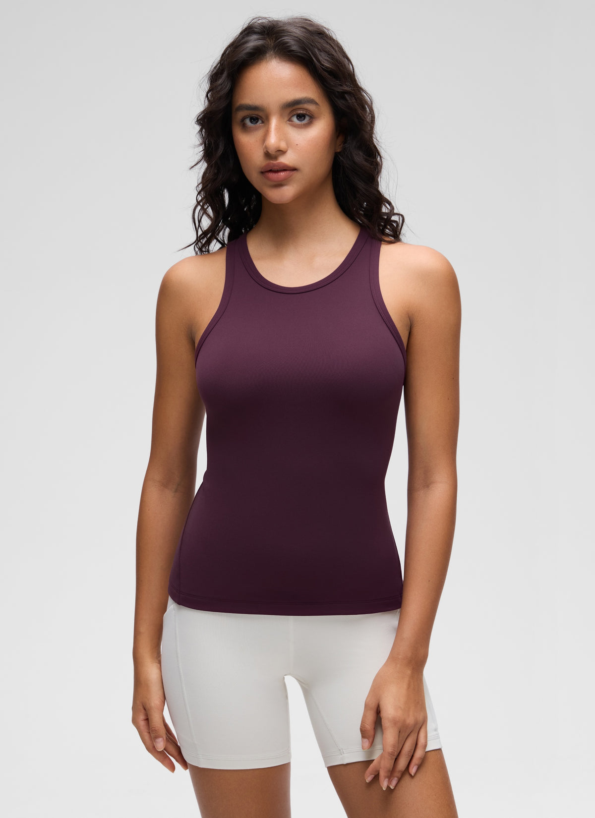CRZ YOGA Women's Yoga Tight Fit Tops Butterluxe Tank Top High Neck Deep Purple @model_info:Liss