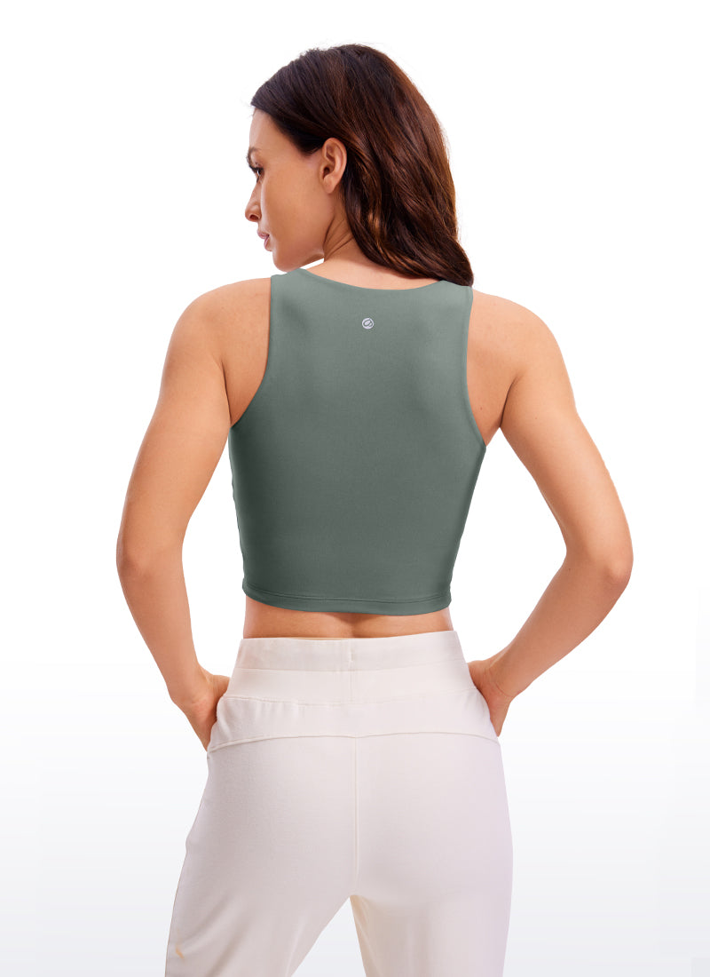 CRZ YOGA Women's Yoga Tight Fit ButterluxeTank Tops Racerback Cropped Grey Sage @model_info:B