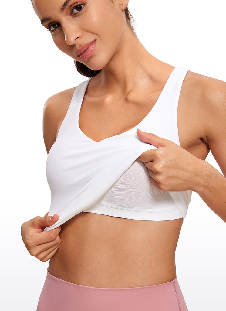 CRZ YOGA Women's Yoga Slim Fit Tops Butterluxe Built-in Bra V Neck White