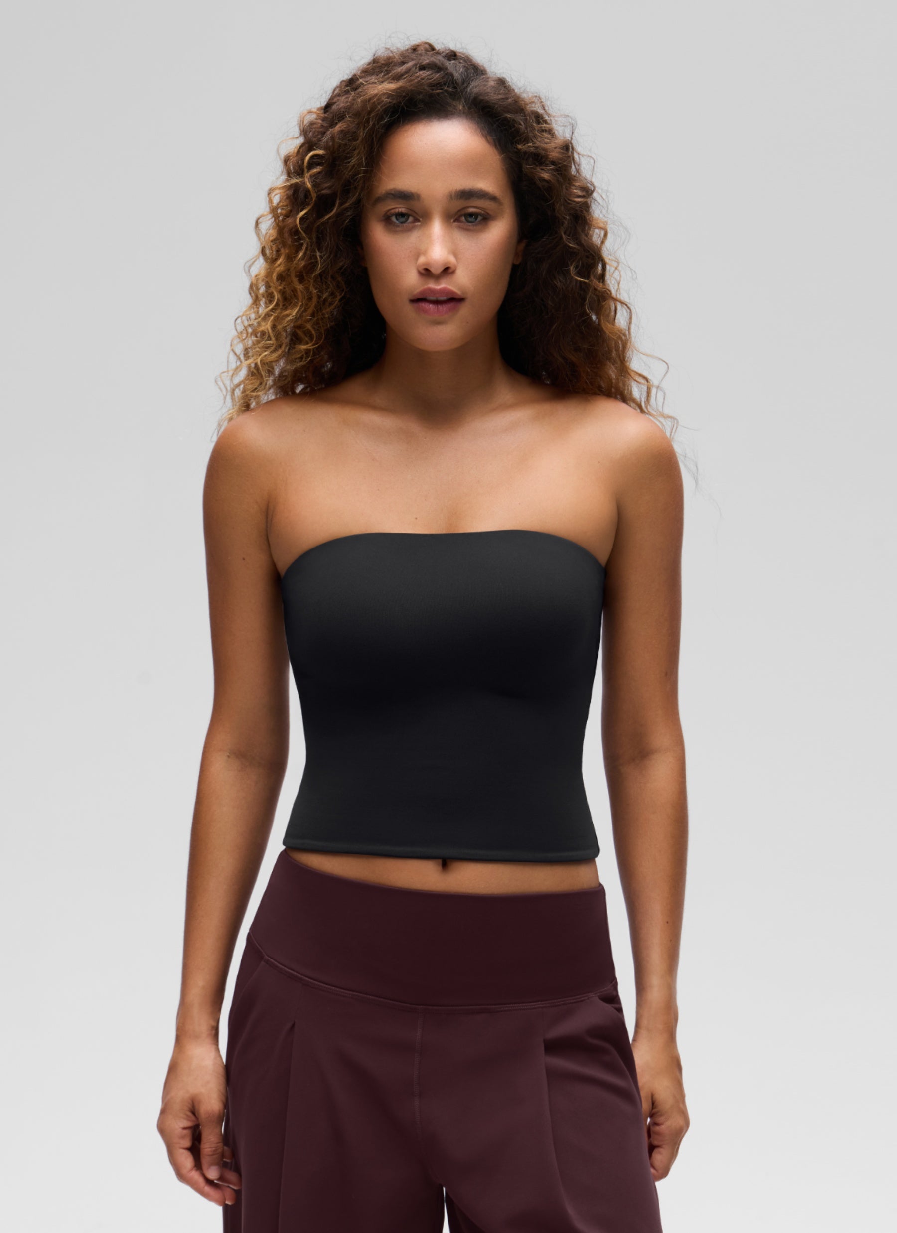 CRZ YOGA Women's Casual Butterluxe Tight Fit Strapless Tops Black @model_info:G