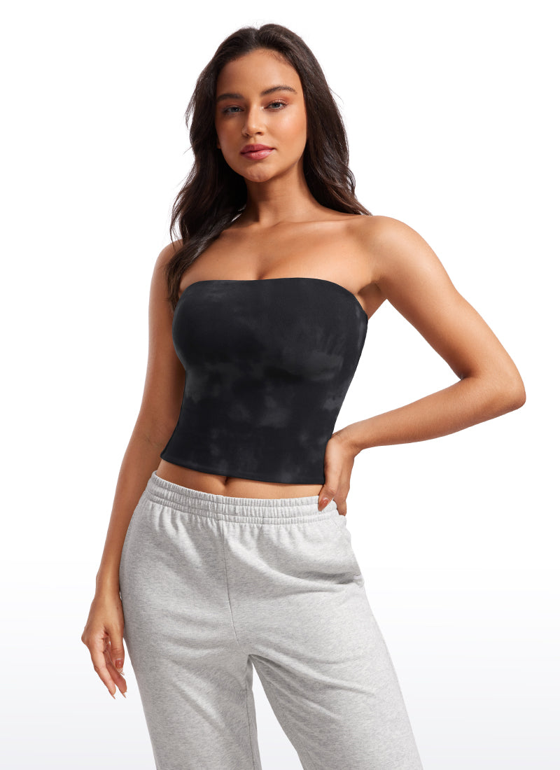 CRZ YOGA Women's Casual Butterluxe Tight Fit Strapless Tops Black Tie Dye Flowers @model_info:Winma